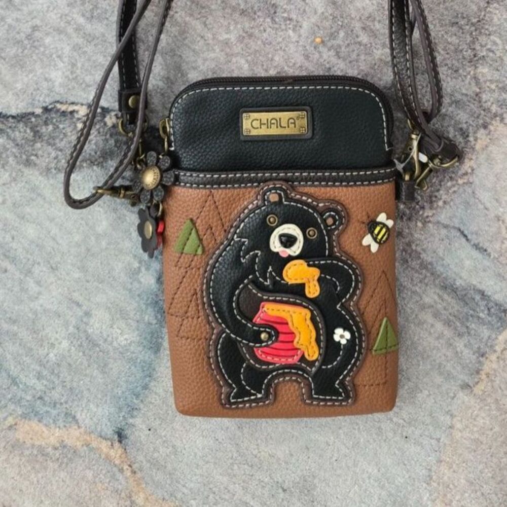 Chala Bear Crossbody Cell Phone Purse Black Brown Animal Small Bag Cute NWOT - Picture 5 of 5